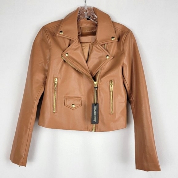 BlankNyc Faux Leather Moto Jacket Womens Redwood Size XS Carmel